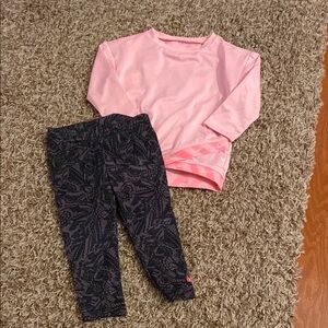 Pink Long Sleeve Top and Black Patterned Leggings Set
